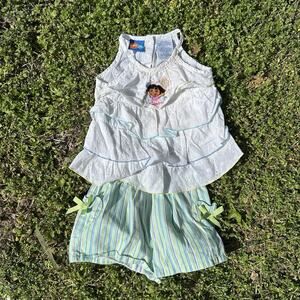 Vtg Y2K Nickelodeon Dora The Explorer Girls Toddler 3T Tank Top And Short Stripe
